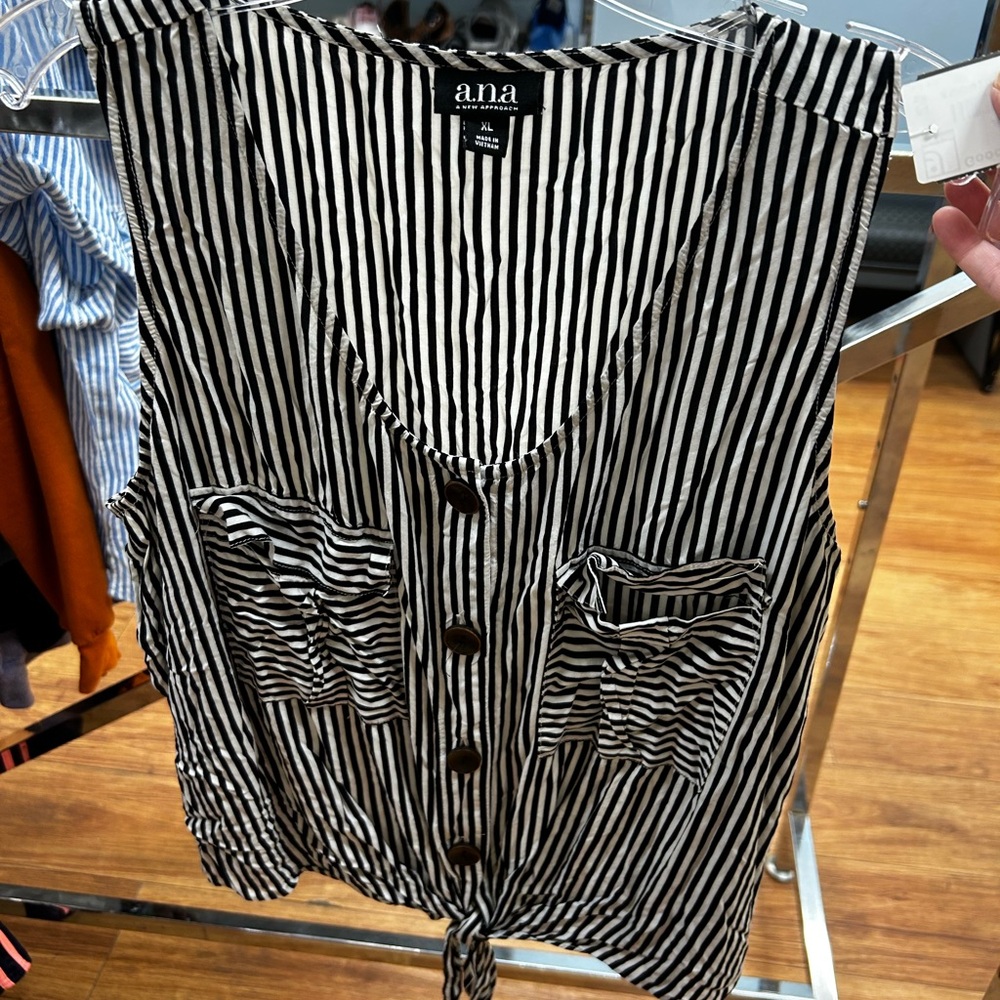 a.n.a Black and White Striped Tank Top